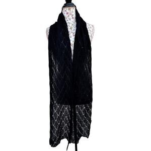 Alpaca International 100% Baby Alpaca Wool Black Crochet Knit Scarf Lightweight